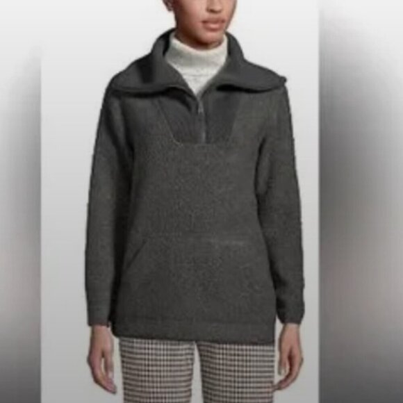 Lands End | Cozy Boucle Fleece Pullover | Gray | Petite Size Medium (MP) - Picture 2 of 8